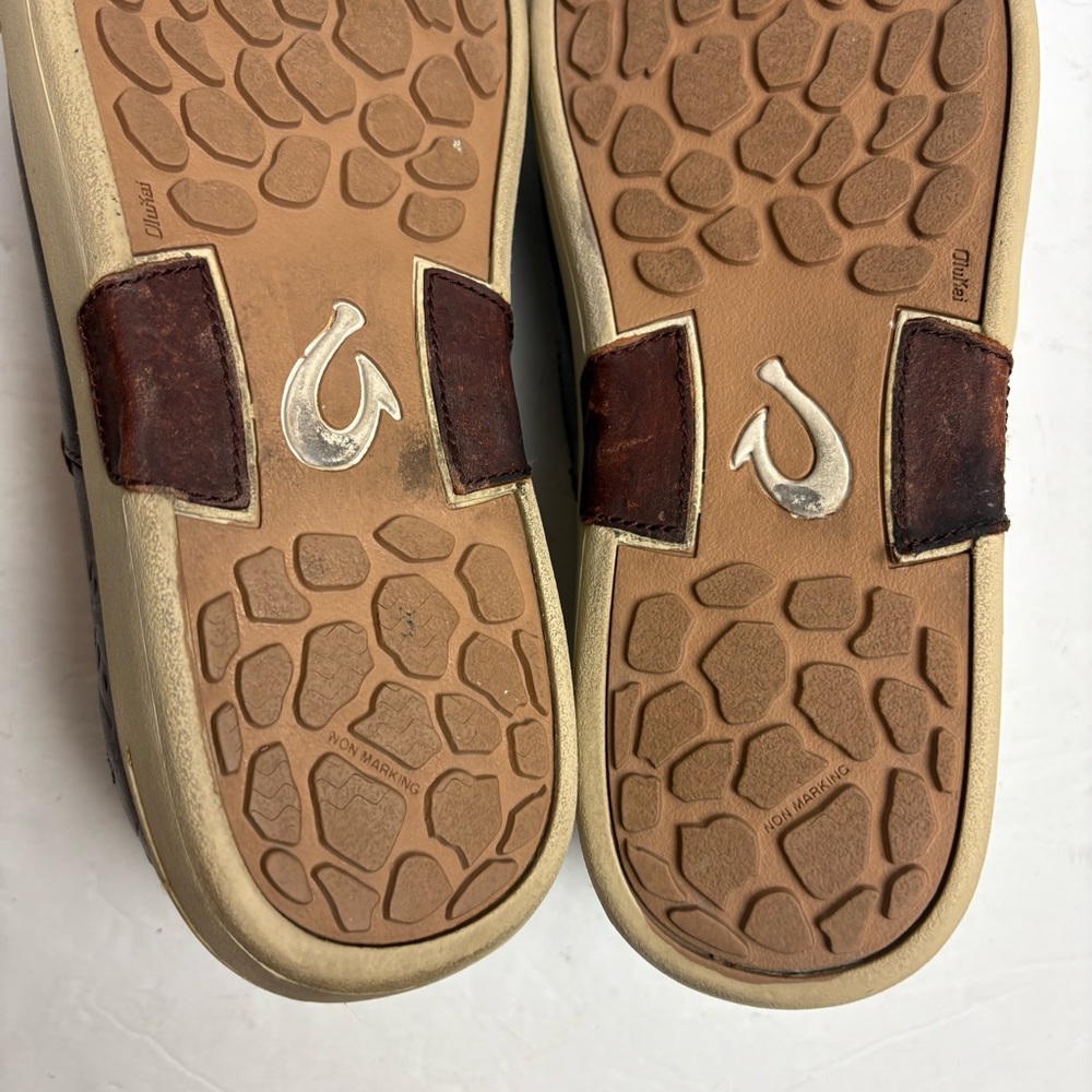 Olukai Kama’aina Men’s Slip on Loafers Brown Leather Tooled Size 9 - Picture 10 of 11